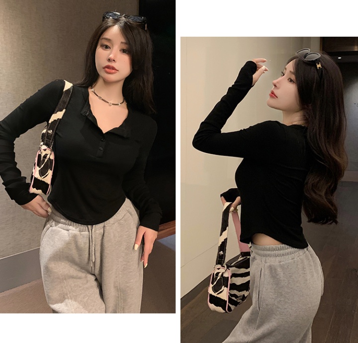 Long sleeve navel tops breasted bottoming shirt for women