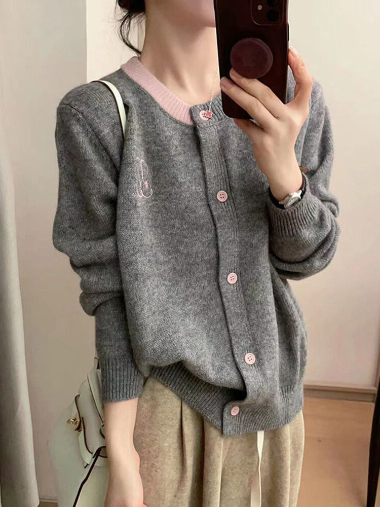 Mixed colors spring tops knitted rabbit cardigan