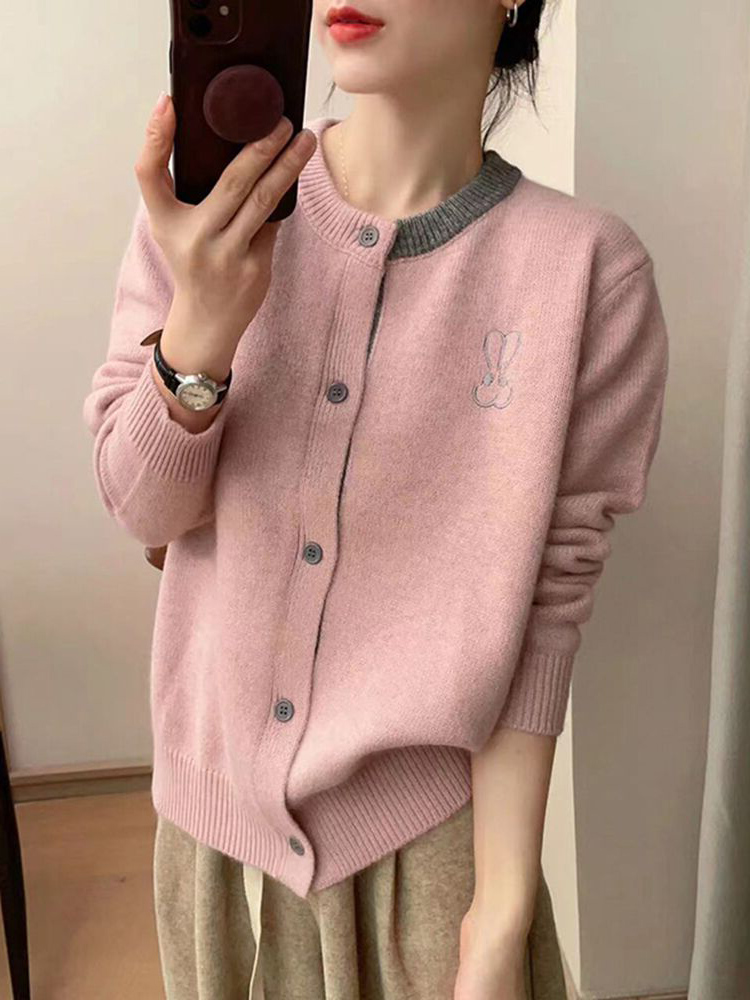 Mixed colors spring tops knitted rabbit cardigan