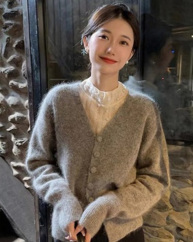 White knitted sweater Korean style V-neck tops for women
