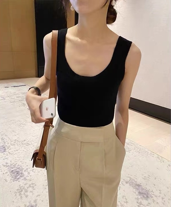 White sleeveless tops knitted bottoming shirt for women