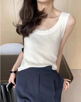 White sleeveless tops knitted bottoming shirt for women