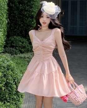 Slim sling pinched waist dress sweet spring and summer T-back
