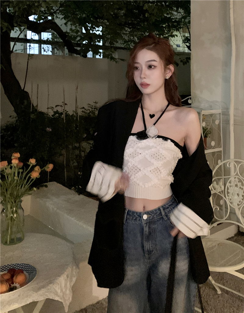 Halter France style knitted fashion and elegant sling tops