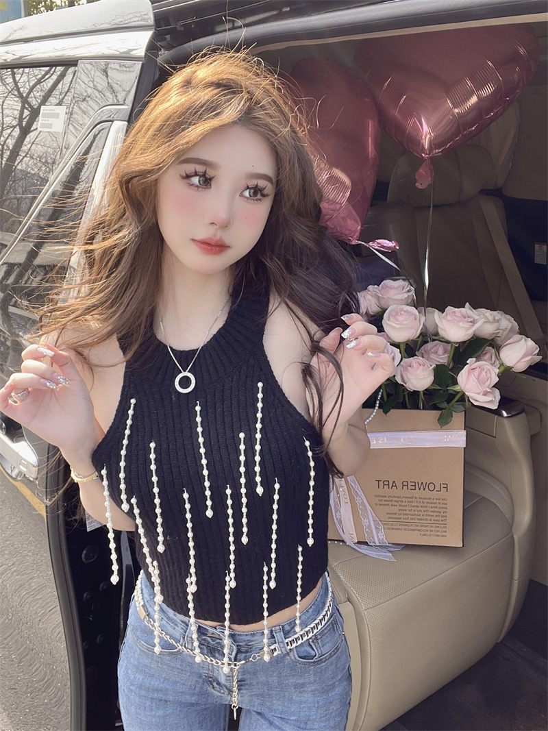 Spring and summer France style tops pearl vest for women