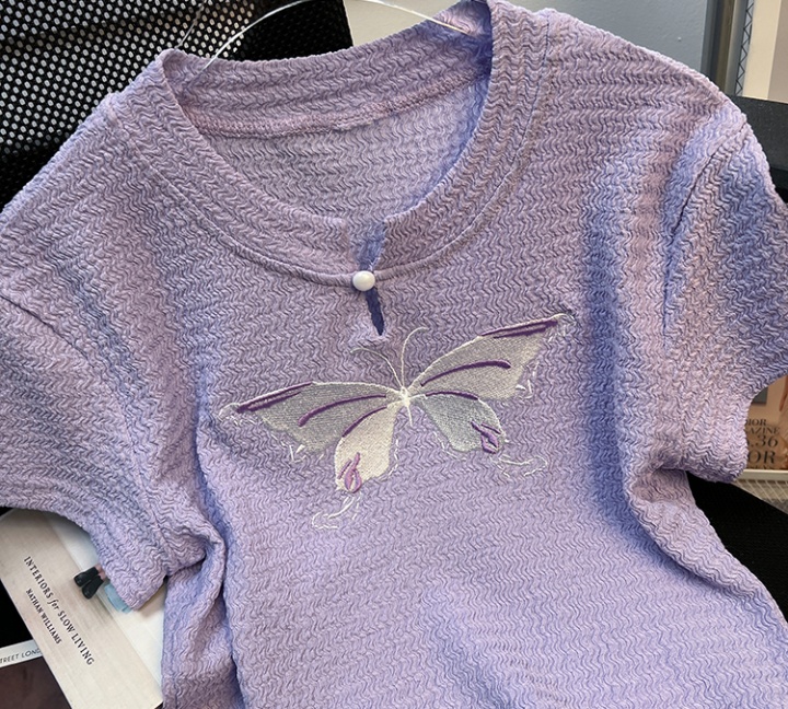 Short sleeve butterfly tops summer retro T-shirt for women