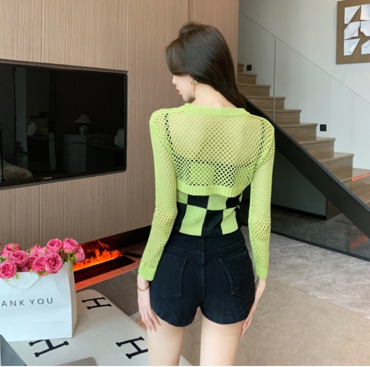 Fashion small shirt chessboard tops 2pcs set for women