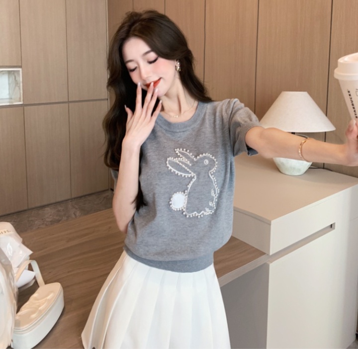 Sweet summer thin rabbit short sleeve knitted loose tops
