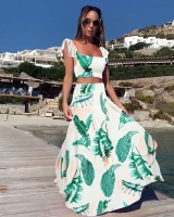 European style Casual slim printing sexy long skirt 2pcs set