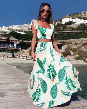 European style Casual slim printing sexy long skirt 2pcs set
