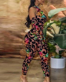 Printing sexy jumpsuit European style nightclub dress