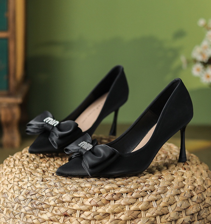 Microfiber spring shoes fine-root high-heeled shoes