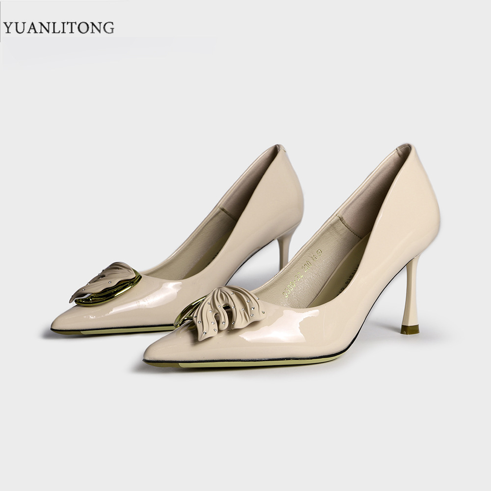 High-heeled spring simple fine-root pointed shoes for women