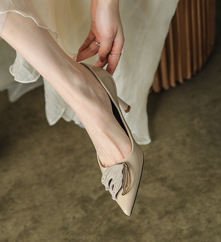 High-heeled spring simple fine-root pointed shoes for women