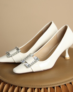Rhinestone side buckle low pointed high-heeled flat shoes