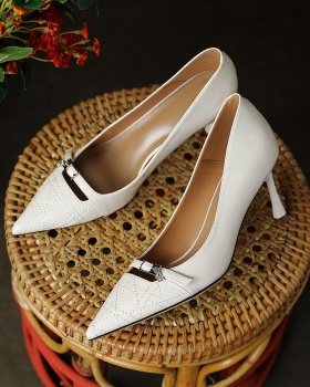 High-heeled pointed microfiber spring low shoes for women