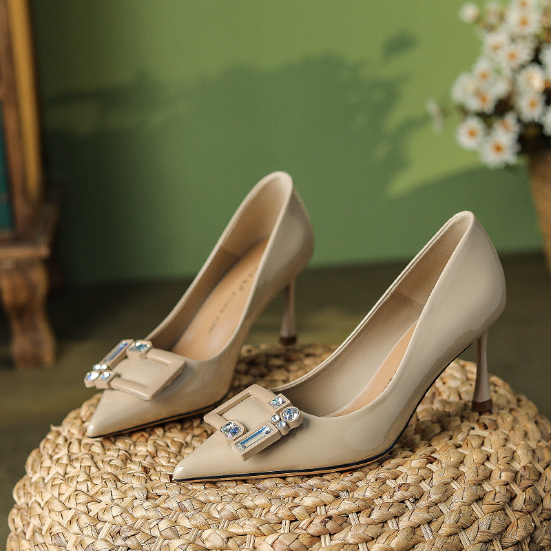Simple low diamond fashion shoes spring pointed stilettos