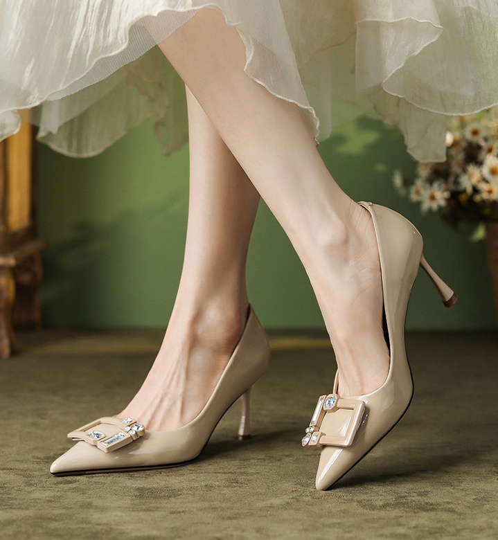 Simple low diamond fashion shoes spring pointed stilettos
