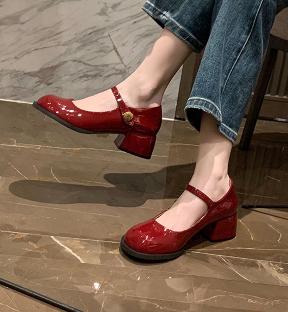 Round retro shoes simple spring and autumn high-heeled shoes