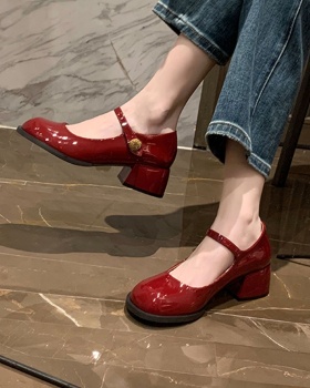 Round retro shoes simple spring and autumn high-heeled shoes