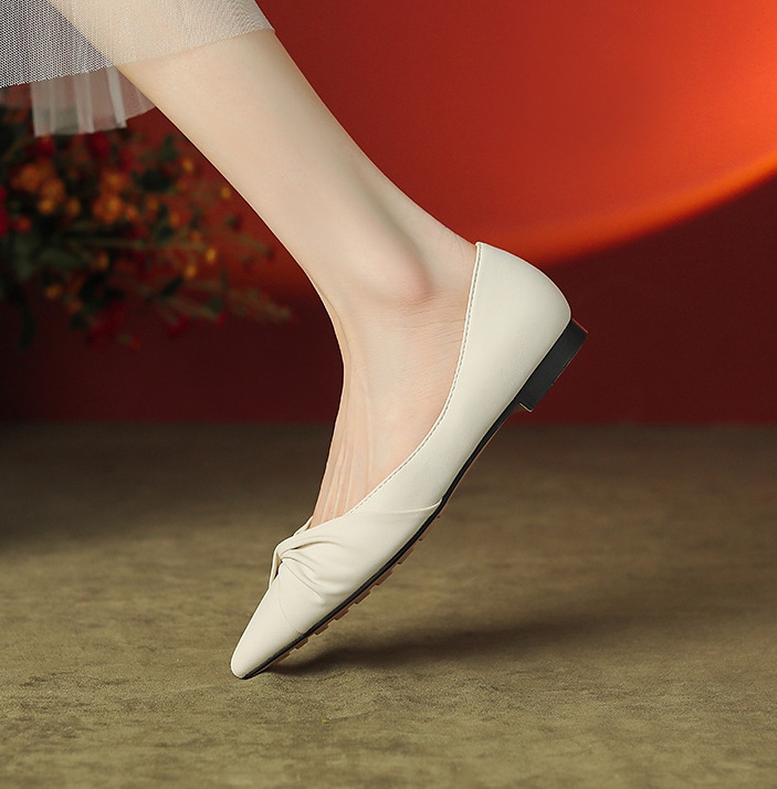 Bow fashion flat pointed fold pure low shoes