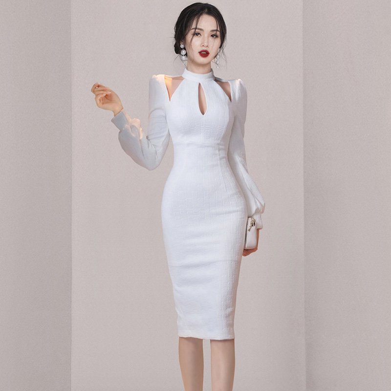 Hollow halter Korean style spring long dress