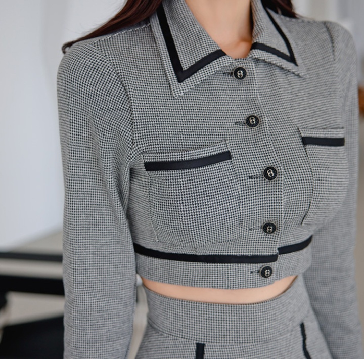 Splice spring short skirt Korean style jacket 2pcs set