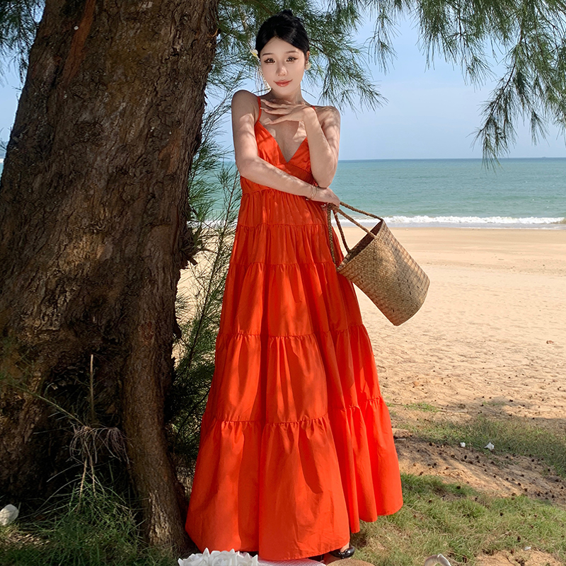 Travel vacation seaside dress beautiful orange beach dress