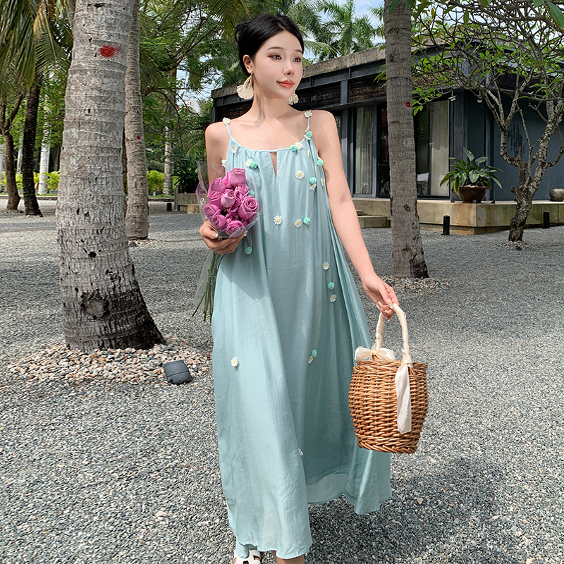 Vacation unique long dress pinched waist sling dress