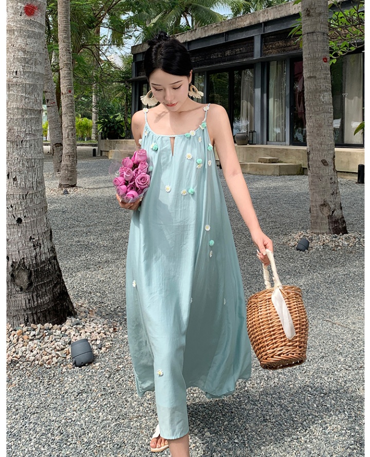 Vacation unique long dress pinched waist sling dress