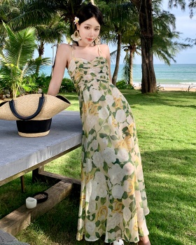 Vacation sling long dress France style seaside dress for women