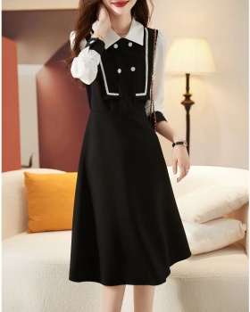 Slim spring Pseudo-two temperament France style dress