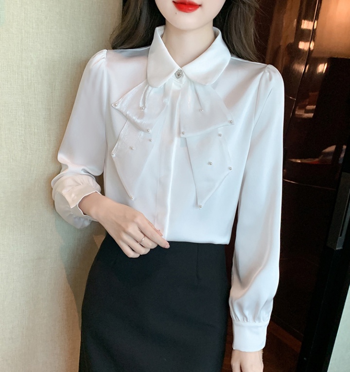 Spring beading shirt Korean style bow tops for women