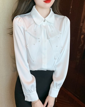 Spring beading shirt Korean style bow tops for women