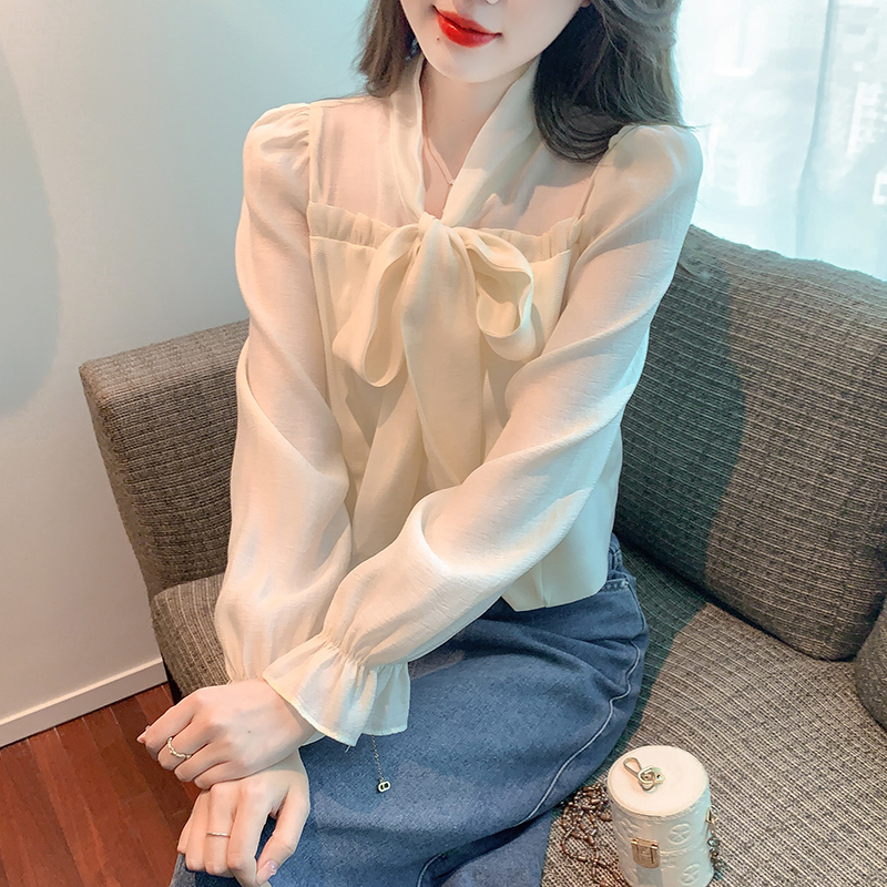 V-neck Korean style spring shirt long sleeve all-match tops