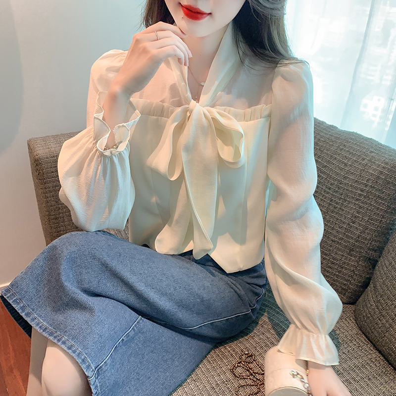 V-neck Korean style spring shirt long sleeve all-match tops