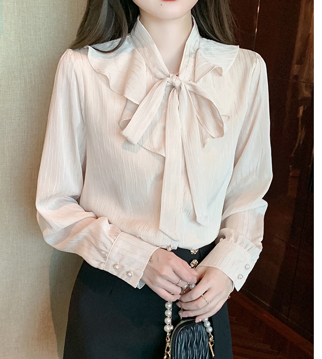 Long sleeve frenum tops bow shirt for women