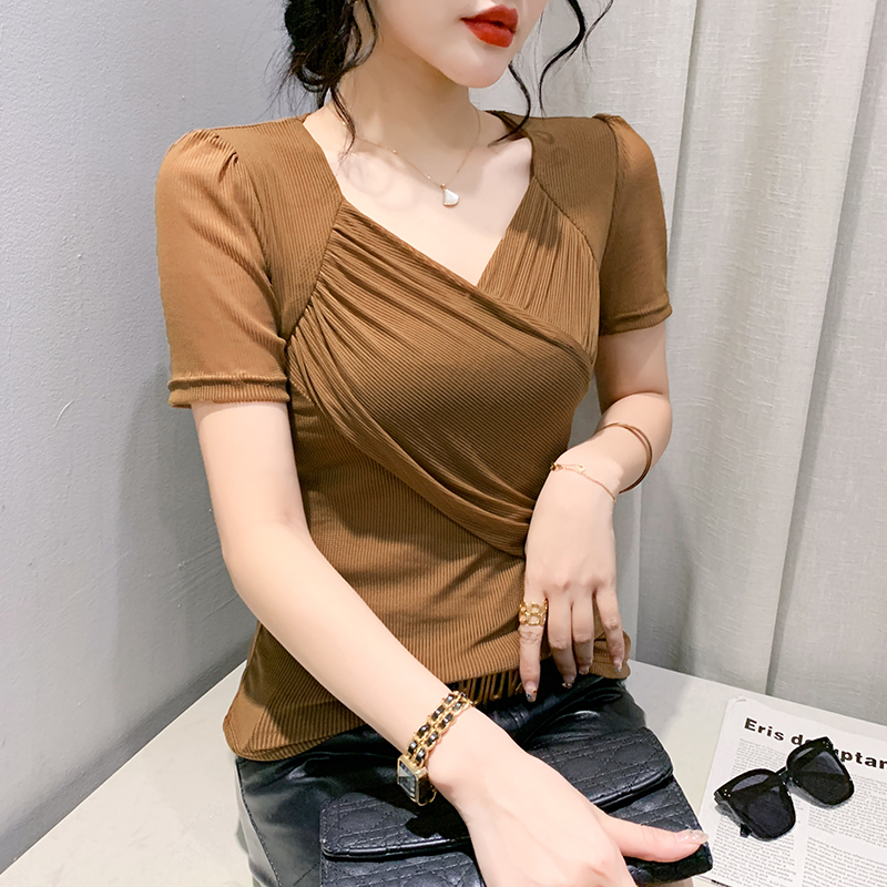 Slim fashion T-shirt V-neck small shirt for women