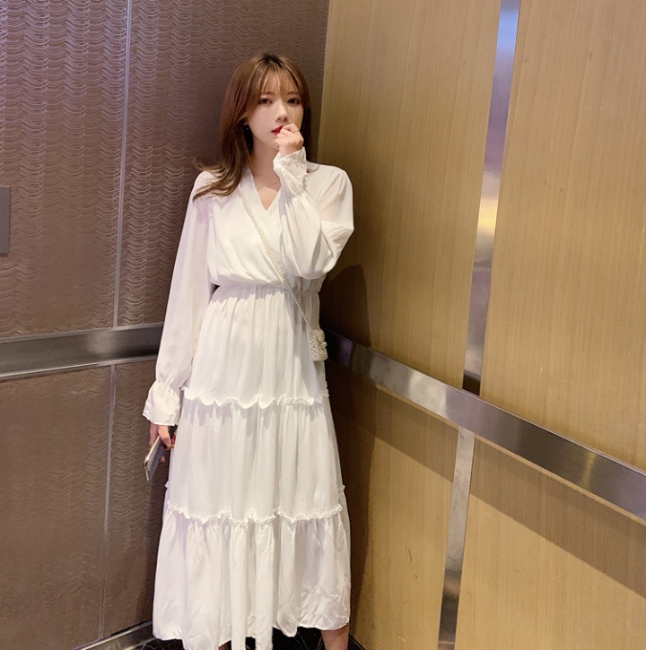 Simple spring V-neck Korean style slim lace dress for women