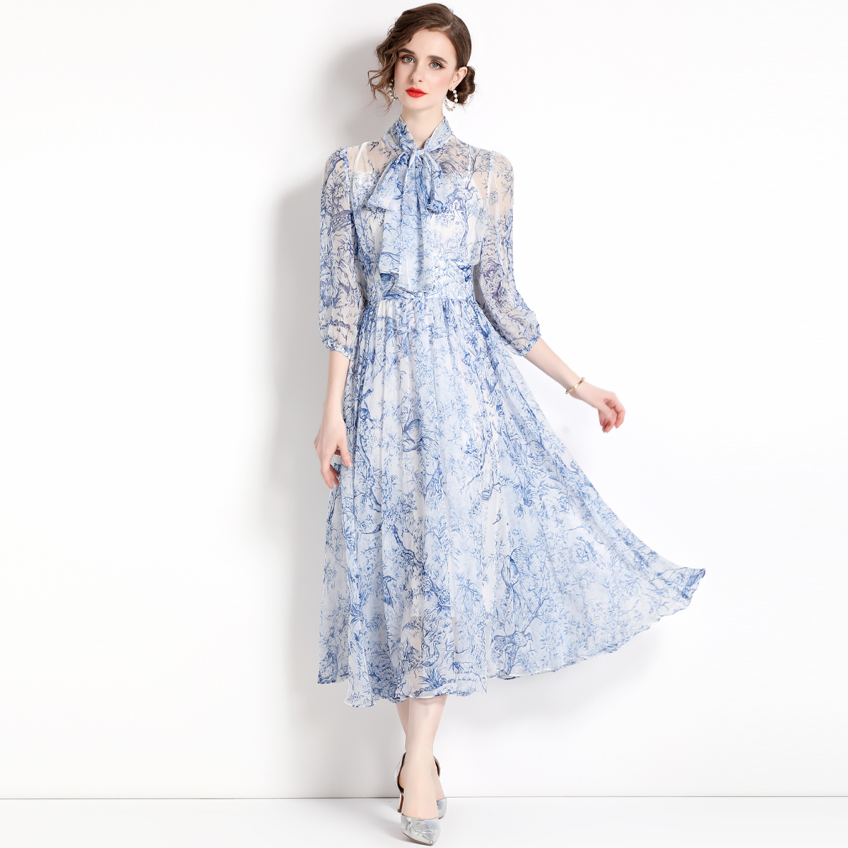 Long printing European style dress for women