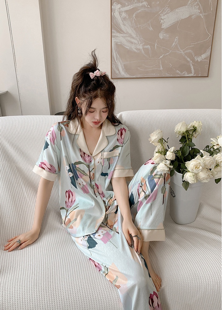 Silk jacquard satin pajamas a set for women