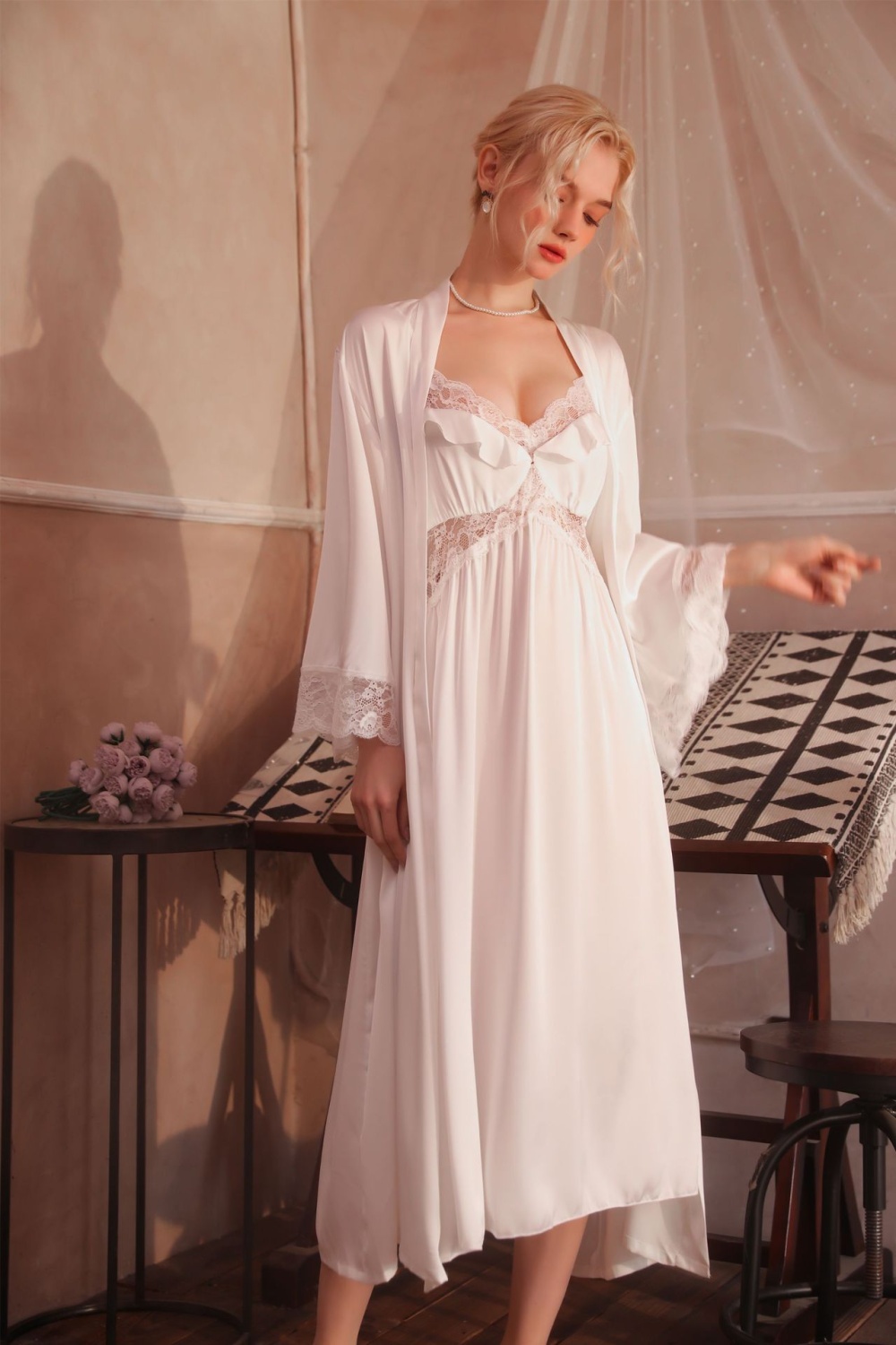 Sling pajamas long sleeve nightgown a set for women
