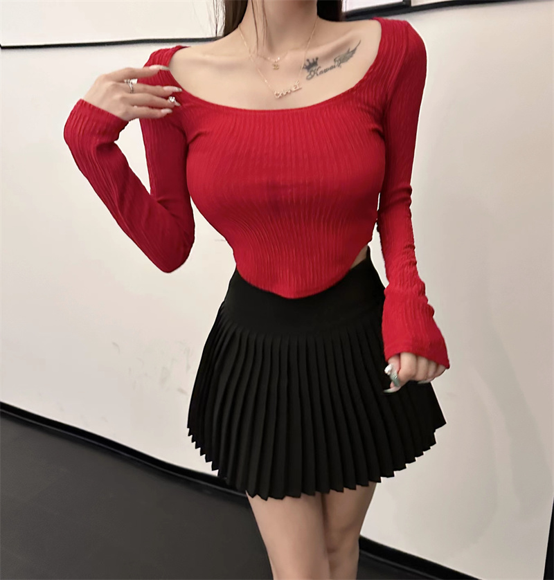 European style long sleeve T-shirt slim sexy tops for women