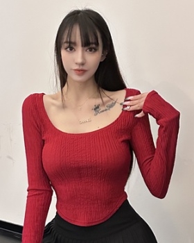 European style long sleeve T-shirt slim sexy tops for women