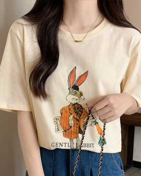Rabbit thin tops short sleeve printing T-shirt for women