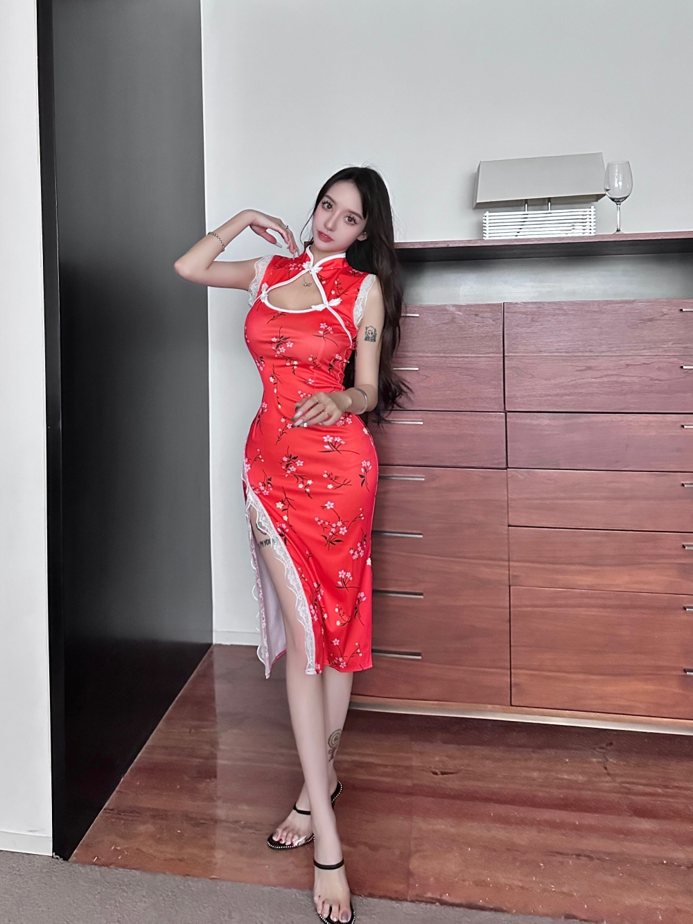 Printing split cheongsam fashion dress