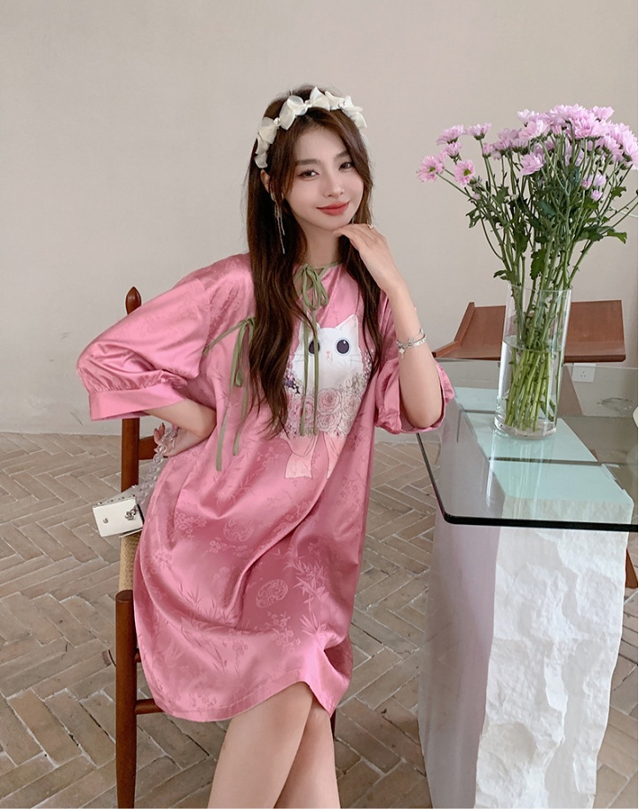Satin thin pajamas Chinese style night dress for women