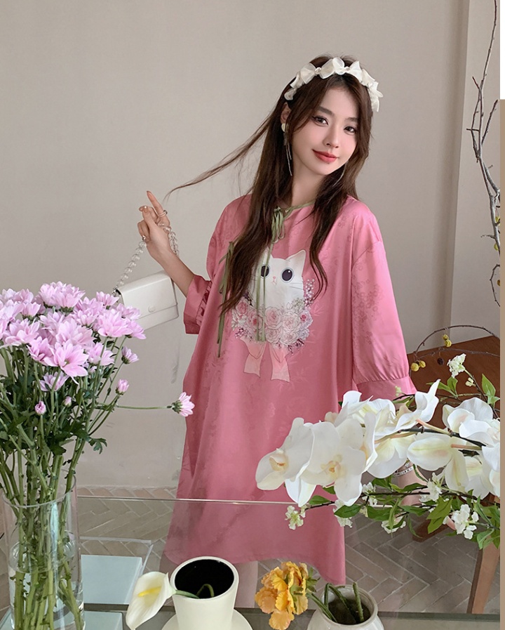 Satin thin pajamas Chinese style night dress for women