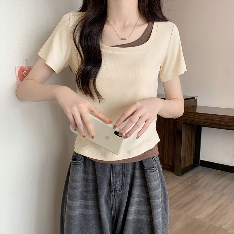 Short slim T-shirt spring and summer unique tops for women