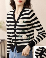 Slim spring long sleeve sweater V-neck stripe cardigan